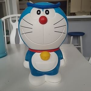 Doraemon Piggy Bank Coin Bank Anime Plastic Figure Blue White Taiwan 6.5 Inch